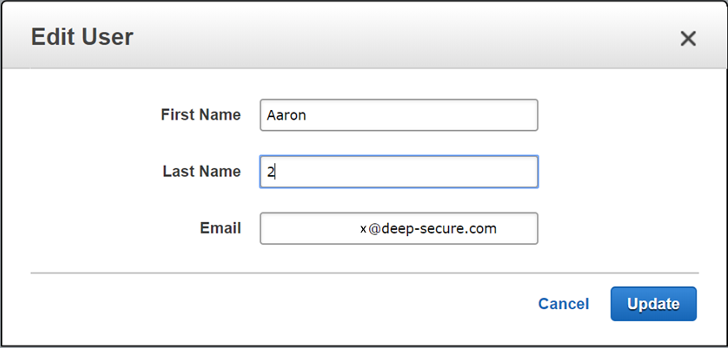 Edit user popup within the Amazon Workspaces environment